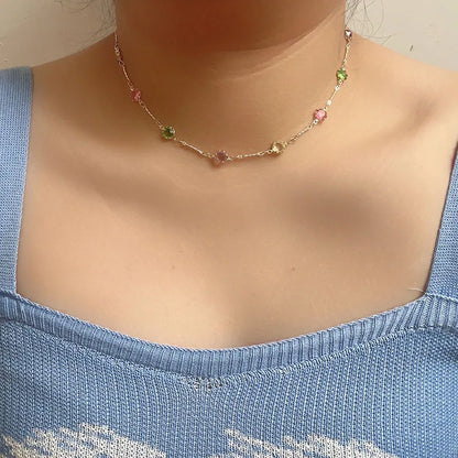 Lianfudai Colorful Natural Stone Necklace Spring and Summer 2024 New Collarbone Chain Simple Neck Chains