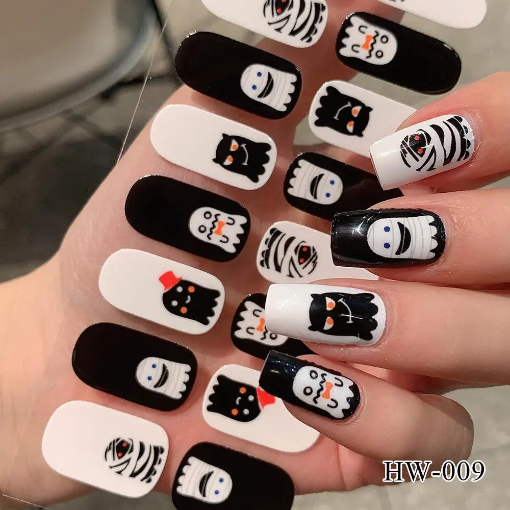 Lianfudai New Halloween Nail Sticker Self-adhesive Lacquer Strips On Nails Full Cover Skull Pumpkin Manicure Film Easter Nail Stickers