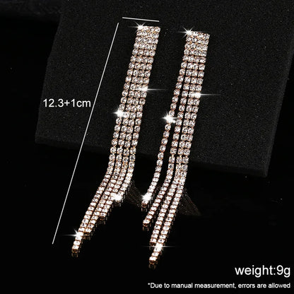 Lianfudai  New Luxury Rhinestone Crystal Long Tassel Earrings for Women Bridal Drop Dangling Earrings Party Wedding Jewelry Gifts