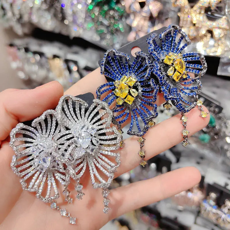 sengpan Bilincolor Luxury Big Royal Blue Flower Earring for Women Wedding Party Gift