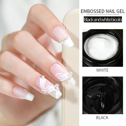 Lianfudai 2024 New Embossing Nail Glue Gel No Wipe White Black 3D Effect Drawing Painting Gel Polish UV Nail Art Manicure DIY Gel Varnish