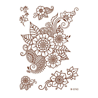 sengpan Brown Henna Lace Temporary Tattoos Sticker For Women Mehndi Stickers for Hand Neck Body Feather Flora Henna Tattoo Waterproof