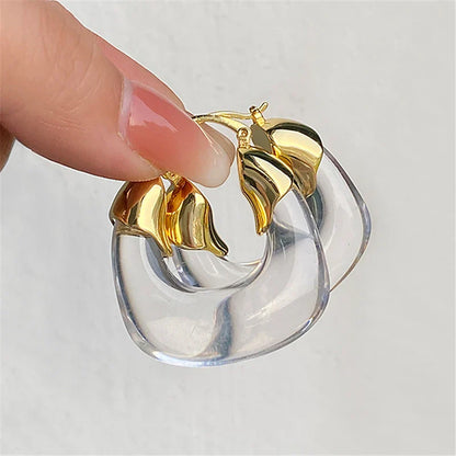 sengpan U-shaped translucent resin earrings, fashionable, simple, light luxury, geometric, multi-color ear clips, earrings for