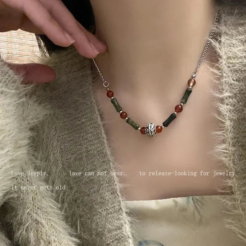 Lianfudai New Chinese style beaded butterfly necklace with a new high-end design niche sweater chain, women's summer collarbone chain