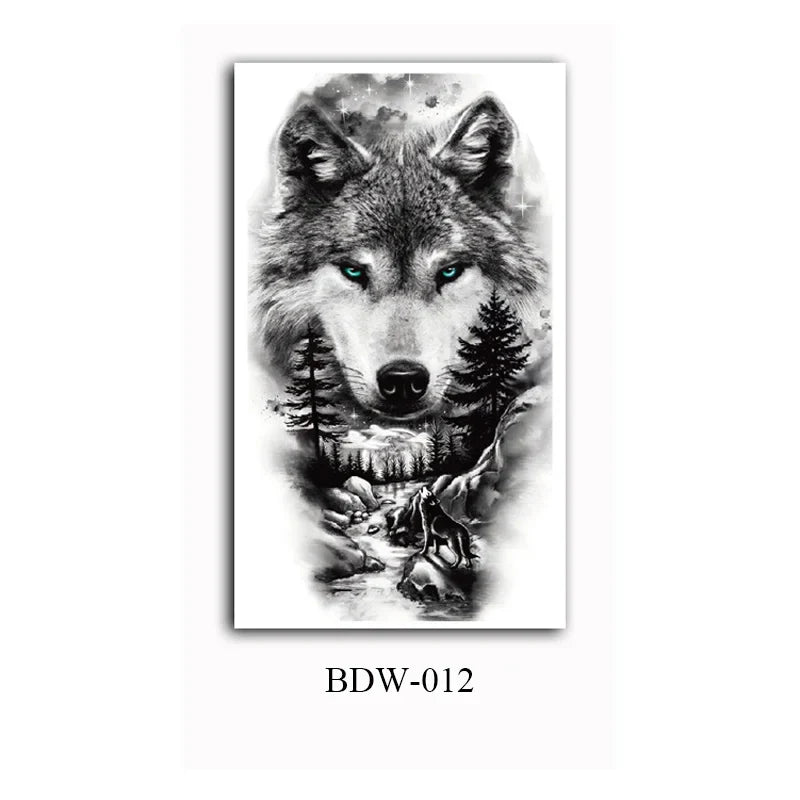 sengpan Small Arm Waterproof Temporary Tattoos for Men Tiger Wolf Animal Tattoo Stickers Body Art Skeleton Fake Tattoo for Women