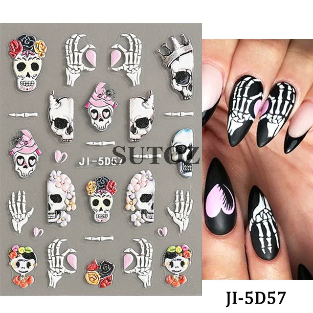 sengpan Spider Nail Art Stickers Halloween Design Ghost Skull Spider Webs Pumpkin Nail Decors Y2K Diamond Charms Manicure Decals GLJI-DZ