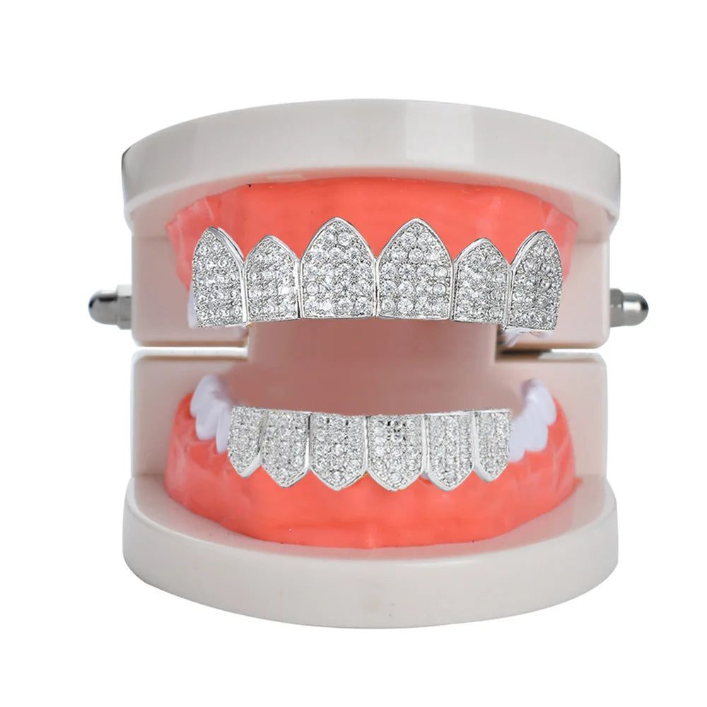 sengpan Hip Hop Cubic Zircon Teeth Grillz Top & Bottom Grills Punk Teeth Caps Cosplay Party Rapper Jewelry Halloween Teeth Decoration ﻿