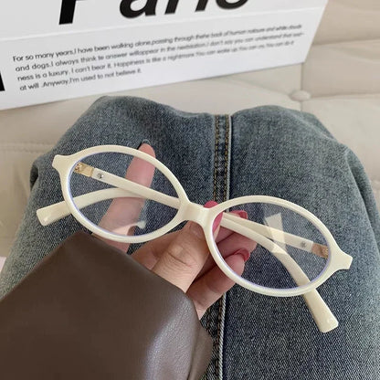 sengpan Y2K Retro Oval Frame Anti-Blue Light Glasses Sweet Cool Girls Black White Eye Glasses Vintage Simple Women Plain Glasses Eyewear