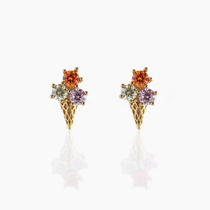 sengpan 1 Pair Ins Wind Cone Crown Zircon Earrings Cute Bear Cartoon Personality Ear Jewelry Colorful Simple Style Earrings for Women