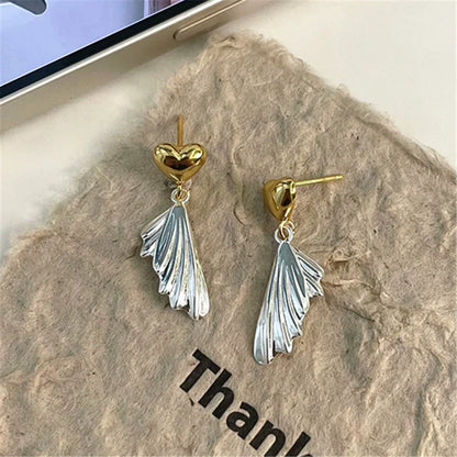 Lianfudai Contrast color heart-shaped fishtail earrings temperament simple exquisite earrings fashionable ladies jewelry party gift 2024