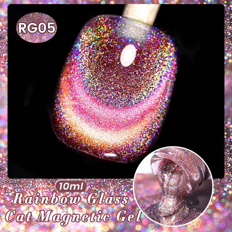 sengpan 10ml Double Light Reflective Glass Cat Magnetic Gel Sparkling Rainbow Color Gel Nail Polish Varnis Semi Permanent