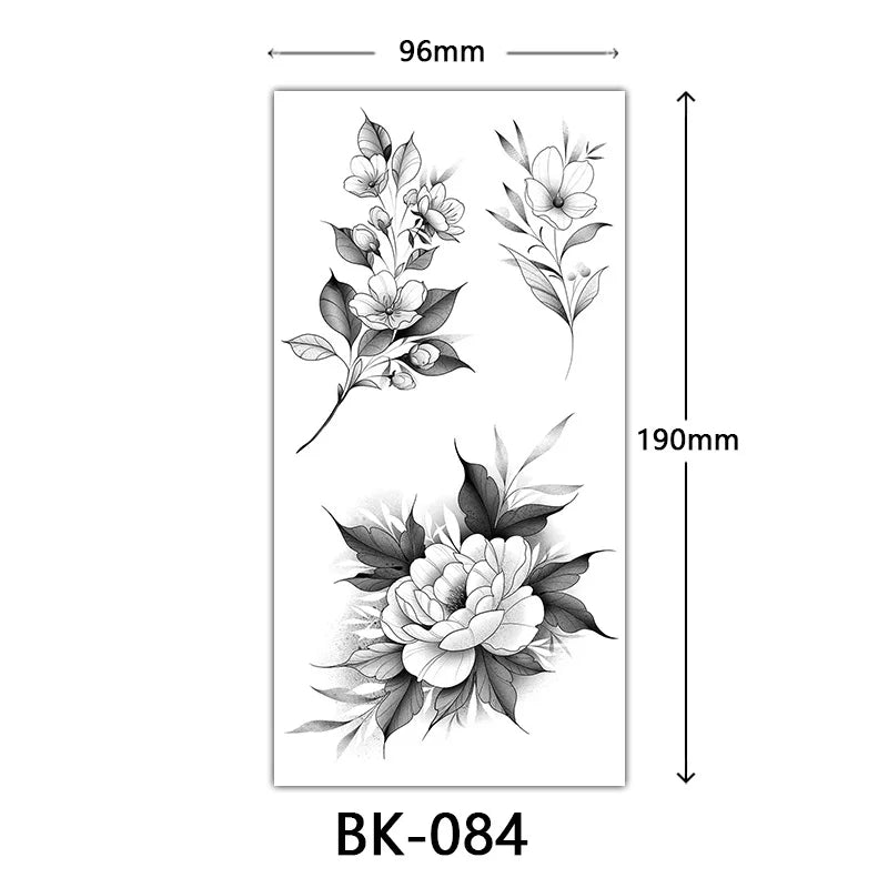 sengpan Black Flower Tattoo Stickers for Hand Arm Waterproof Temporary Tattoos for Women Butterfly Fake Tattoo Sleeve Tatoos Girls