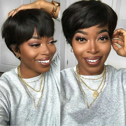 sengpan Short Human Hair Wigs Pixie Cut Straight perruque bresillienne for Black Women Machine Made Wigs With Bangs Cheap Glueless Wig