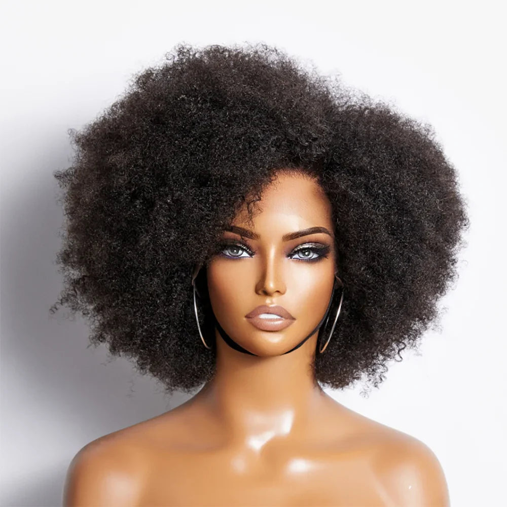 sengpan Afro Kinky Curly Lace Front Wig Natural Color Afro Bob Human Hair Natural Hairline Glueless Short Human Hair Wigs