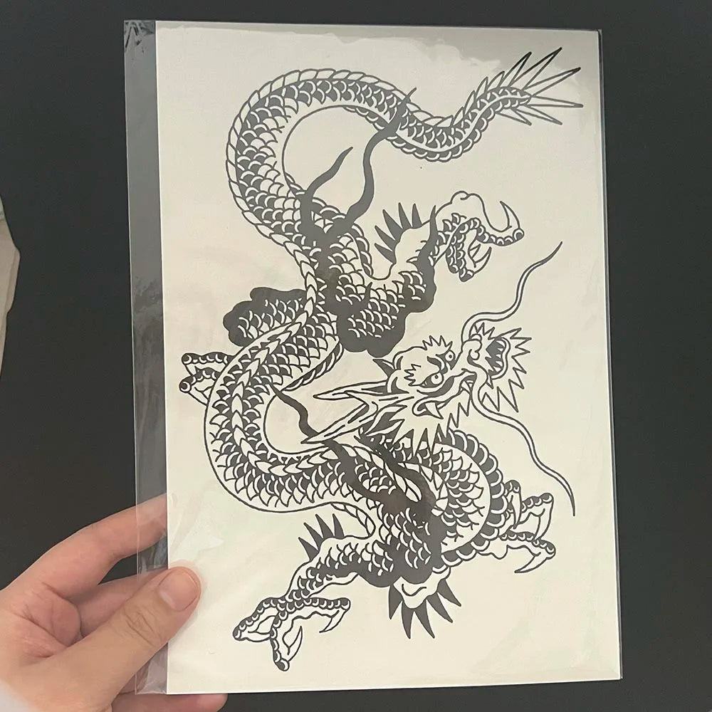 sengpan Waterproof Temporary Tattoo Sticker Japanese Style Black White Flame Dragon Body Art Fake Tattoo Flash Tattoo Arm Female Male