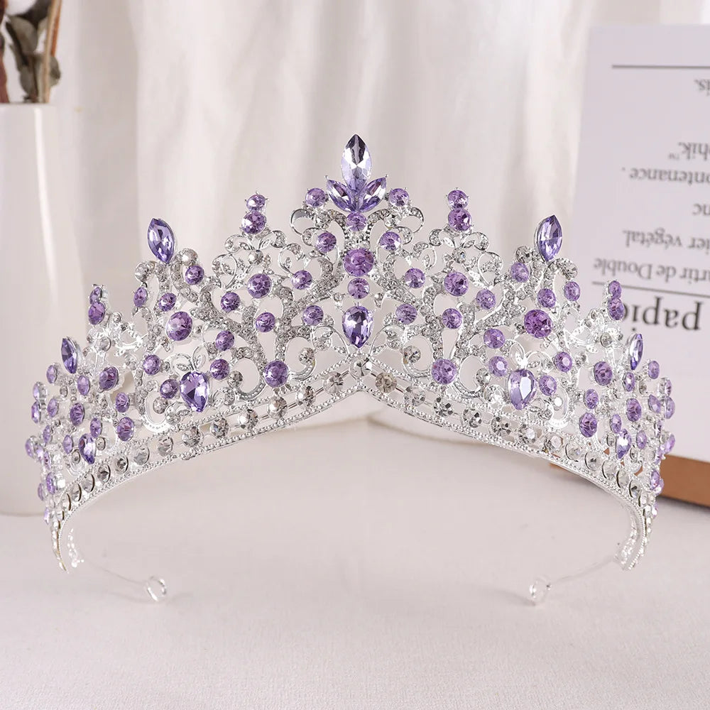 sengpan  Baroque Pink Crystal Beads Tiara Crown Headwear For Women Girls Wedding Party Princess Bridal Queen Hair Accessories