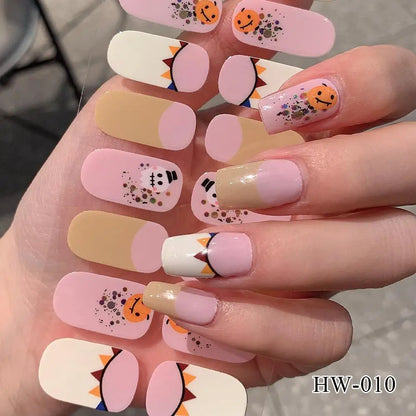 Lianfudai New Halloween Nail Sticker Self-adhesive Lacquer Strips On Nails Full Cover Skull Pumpkin Manicure Film Easter Nail Stickers