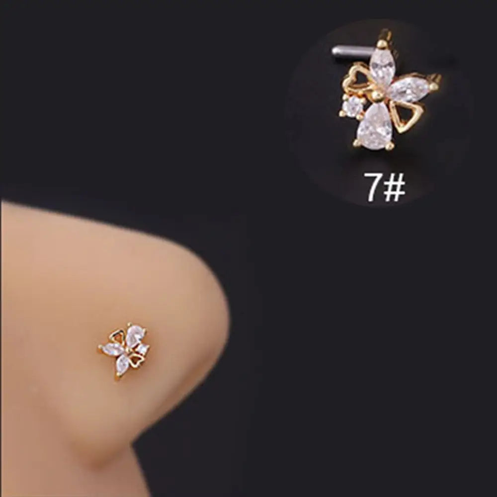 sengpan New Fashion Unisex Zircon Punk Style Nose Nail Titanium Steel L Shaped Nose Studs Piercing Jewelry