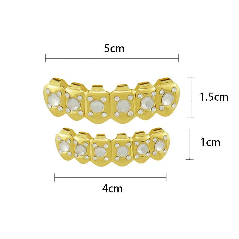 sengpan 18k Gold Plated CZ Small Single Tooth Hip Hop Grill Halloween Teeth Grillz Caps Set For Christmas Gift