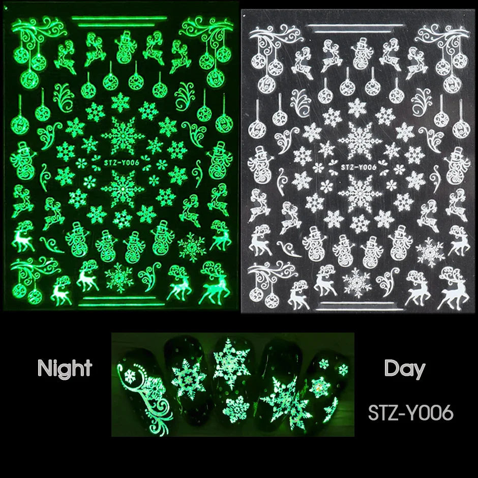 sengpan Luminous Nail Stickers Glow In Dark Halloween Nail Art Decoration Cartoon Skull Ghost Sliders Bones Spider Decal Tattoo GLYB-018