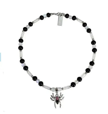 sengpan Punk Spider Pendant Necklaces Halloween Jewelry Women Men Cool Hip-hop Splice String Beaded Clavicle Chain Choker Necklace