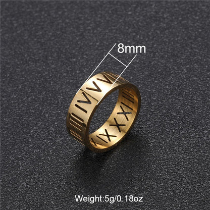 sengpan 8MM Stainless Steel Inoxidable Vintage Roman Numberss Cutting Letters Ring Temperament Couple Rings For Men Women Jewelry Gifts