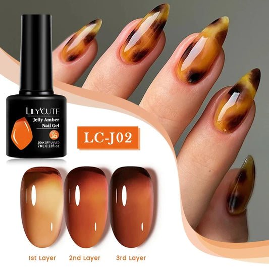 sengpan 7ml Translucent Jelly Amber Gel Nail Polish Brown Coloured Varnish Gel Long Lasting Semi Permanent UV Nail Art Manicure