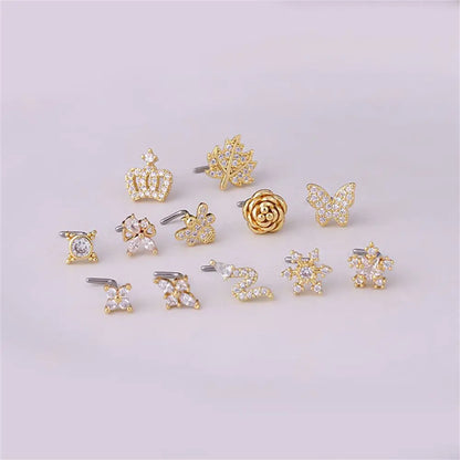 Lianfudai New Fashion Unisex Zircon Punk Style Nose Nail Titanium Steel L Shaped Nose Studs Piercing Jewelry