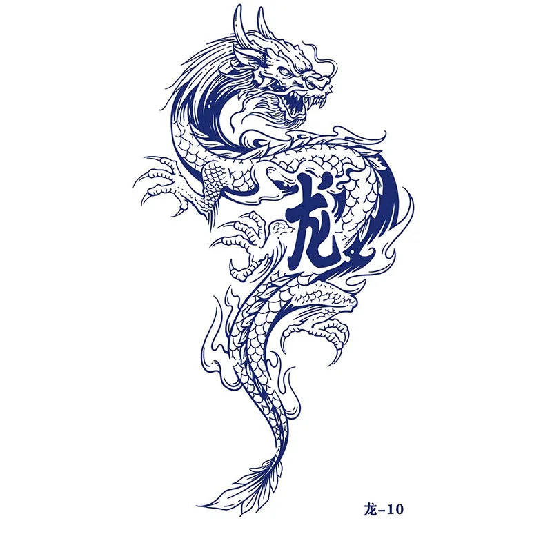 sengpan Waterproof Temporary Tattoo Sticker Japanese Style Black White Flame Dragon Body Art Fake Tattoo Flash Tattoo Arm Female Male