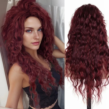 sengpan Synthetic Long Wave Cur Wigs Female Natural Brown Wig with Clip Free Part Side Bangs 80s Curly Wigs for Women Ombre Wig