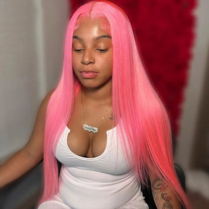 sengpan Pink 13x4 Transparent Lace Front Wig Straight 613 Colored For Black Women 30inch1 Brazilian Remy Hair Pre plucked With Baby Hair