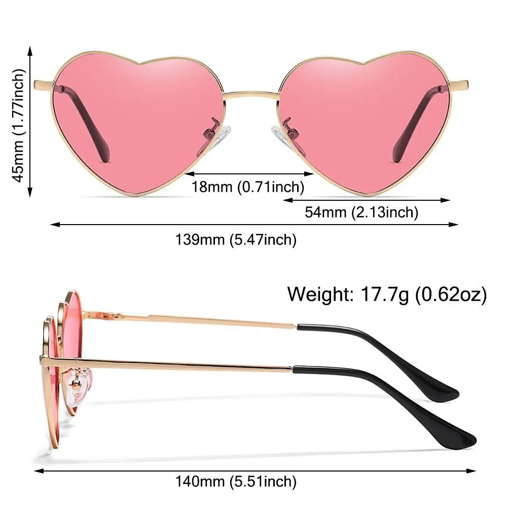 sengpan Heart-Shaped Sunglasses Heart Sun Glasses Shades Vintage 90s Glasses UV400 Protection Metal Frame Sunglasses Fancy Accessories