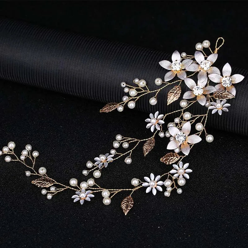 sengpan New Wedding Hair Accessories Crystal Pearl Hair Belt Wedding Bridal Hairband Hair Ornament Hair Jewelry Bride Headdress Headband