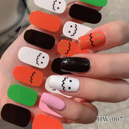 Lianfudai New Halloween Nail Sticker Self-adhesive Lacquer Strips On Nails Full Cover Skull Pumpkin Manicure Film Easter Nail Stickers