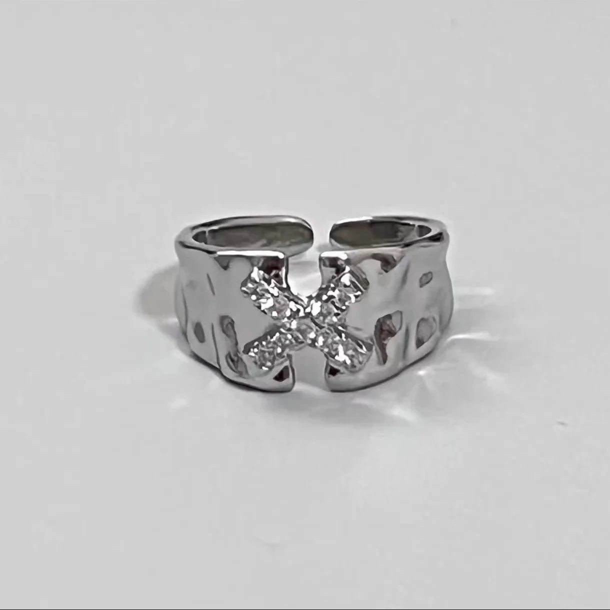 sengpan Lover Jewelry Couple Rings Fashion YK2 Star Cross Zircon Crystal Ring Women Men Punk Metal Opening Ring Best Friends Gift