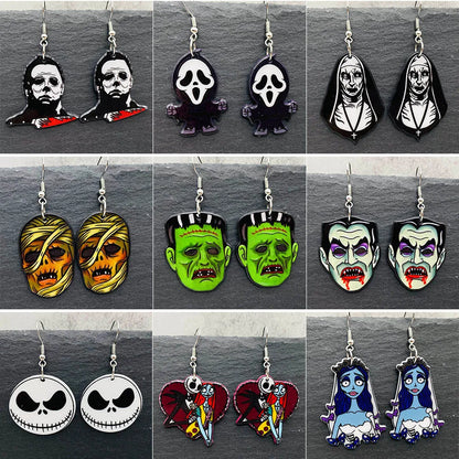 sengpan 19 kinds of Halloween Acrylic Earrings Christmas Night Horror Movie Cartoon Character Asymmetric Earring for Women Jewelry