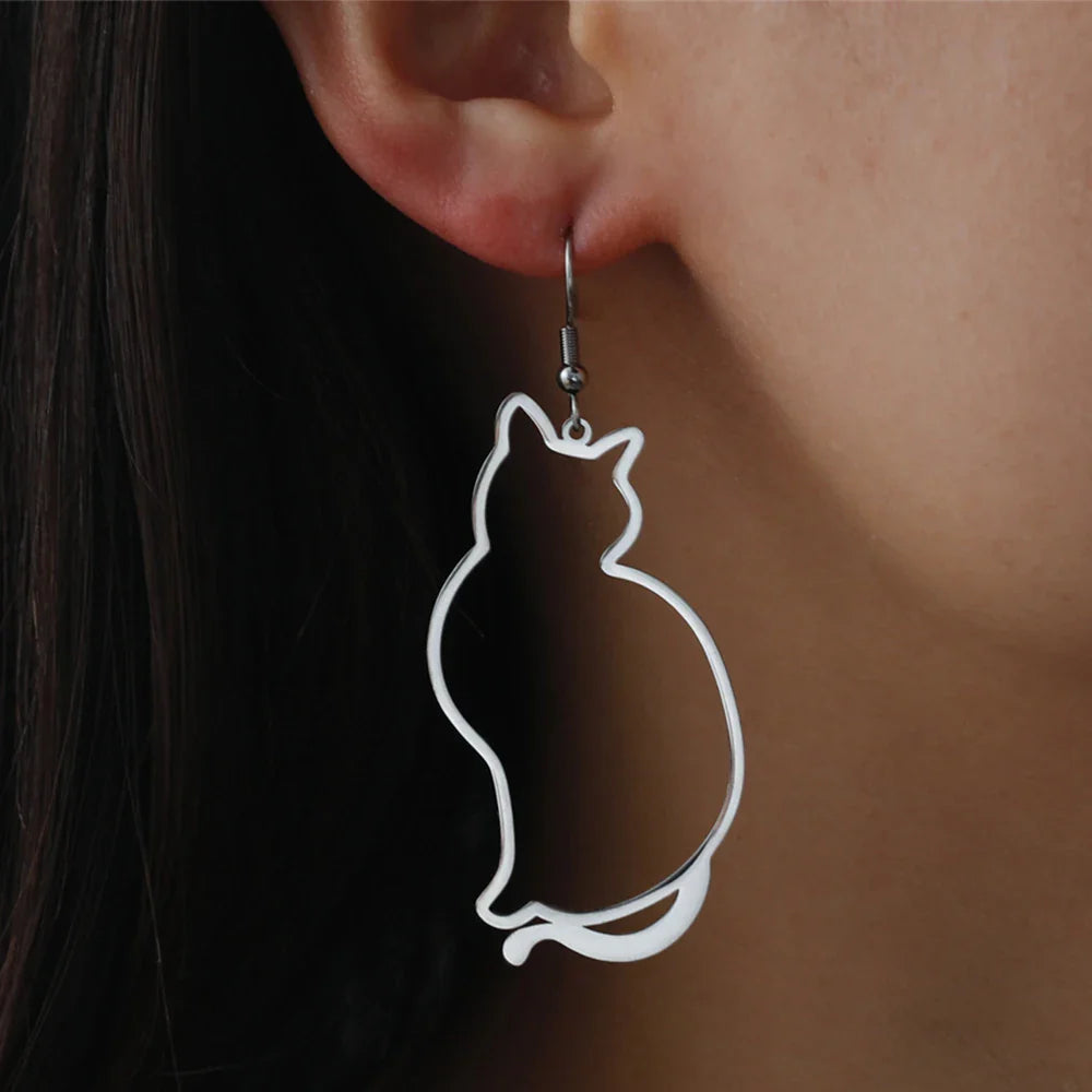 sengpan  Cute Cat Drop Earrings for Women Kids Stainless Steel Lovely Kitten Animal Dangle Earring Jewelry Valentine's Day Gifts