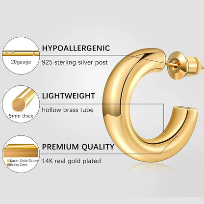 sengpan Earrings for Women 14K Real Gold Plated Copper Hoop With 925 Sterling Silver Post New Cute Modern Jewelry For Women