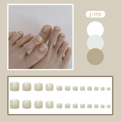 sengpan 24Ps Glossy Lake Blue Press on Toe Nails Artificial Acrylic Fake Toenails Full Coverage Removable Wearable Toe Nail Art Finished