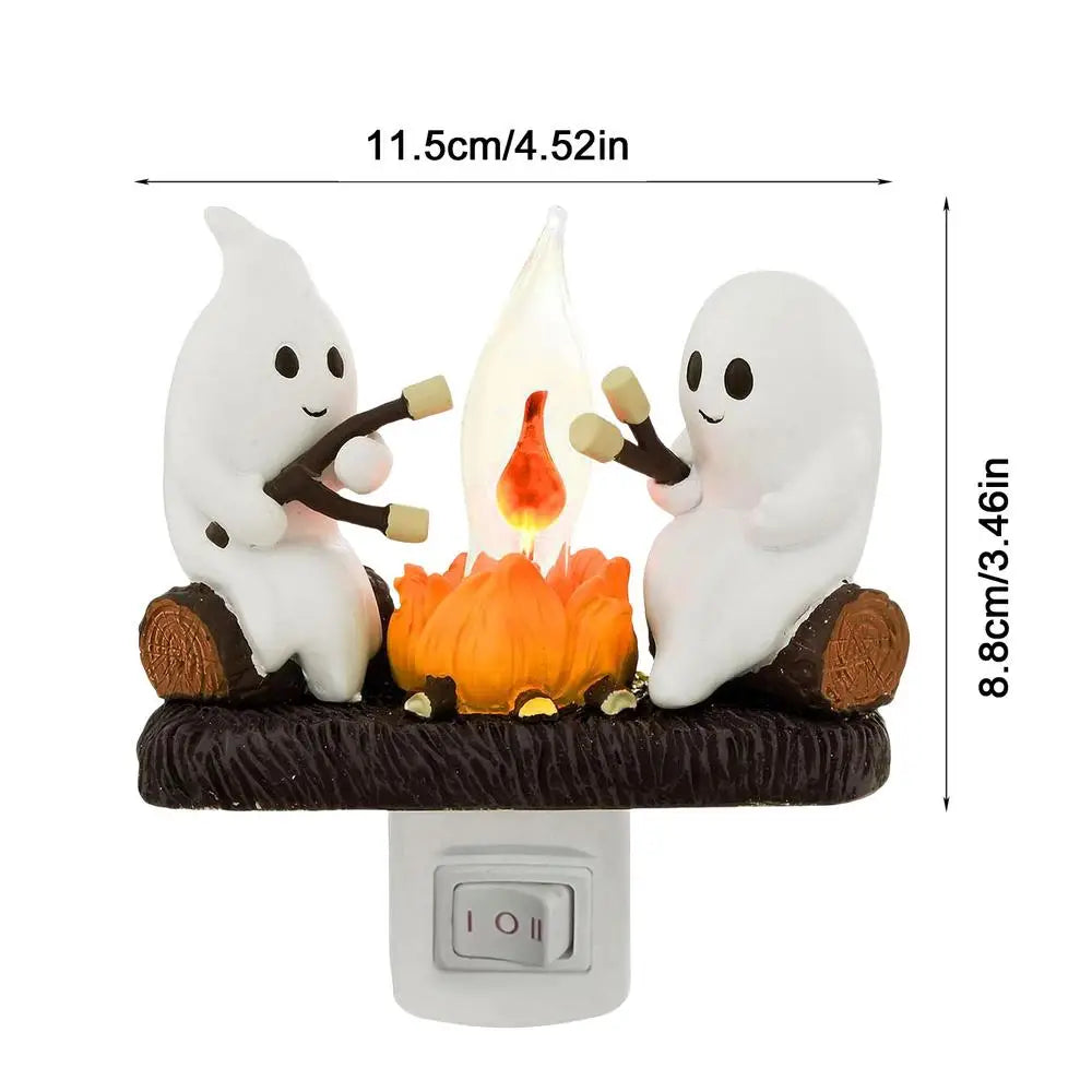 sengpan Ghost Campfire Flickering Night Light Lantern Flicker Flame Nightlight 3D LED Small Electric Faux Lantern Halloween Indoor Decor