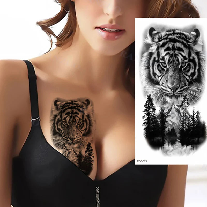 sengpan Large Arm Sleeve Tattoo Lion Tiger Black Waterproof Temporary Tatoo Sticker Wild Wolf Tiger Men Full Skull Totem Fake Tattoos