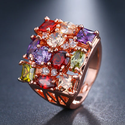 sengpan Hot Rose Goud Kleur Mona Lisa Ring voor Vrouwelijke Bruiloft met Kleurrijke Cubic Zirkoon Bijouterie Graduation Gift