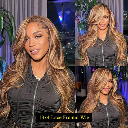 sengpan Ombre Highlight Lace Front Human Hair Wig 13x4 Body Wave Highlight 13x6 HD Lace Frontal Wigs 4/27 Color Highlight Wig Human Hair