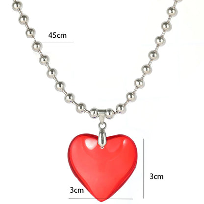 sengpan Heart Glass Pendant Necklace for Women Men Fashion Punk Jewelry Accessories Friends Gift Big Red Heart Rope Chain Lover Choker