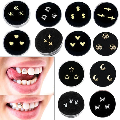 sengpan 3 PCS/Box Teeth Gems Tooth Jewelry Crystal Ornaments Fashion Teeth Charms Gems with Box Metal Dental Supplies Oral Decorations