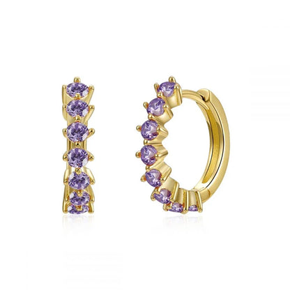 Lianfudai Violet Cubic Zirconia Hoop Dangle Earrings For Women Fashion Gold Plated Earring Set 2024 Jewelry Accessories Wholesale