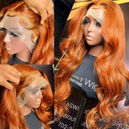 sengpan Body Wave Ginger Orange 13x6 HD Lace Front Wigs Colored Preplucked Wig 13x4 Lace Frontal Wigs Glueless Ginger Human Hair Wigs