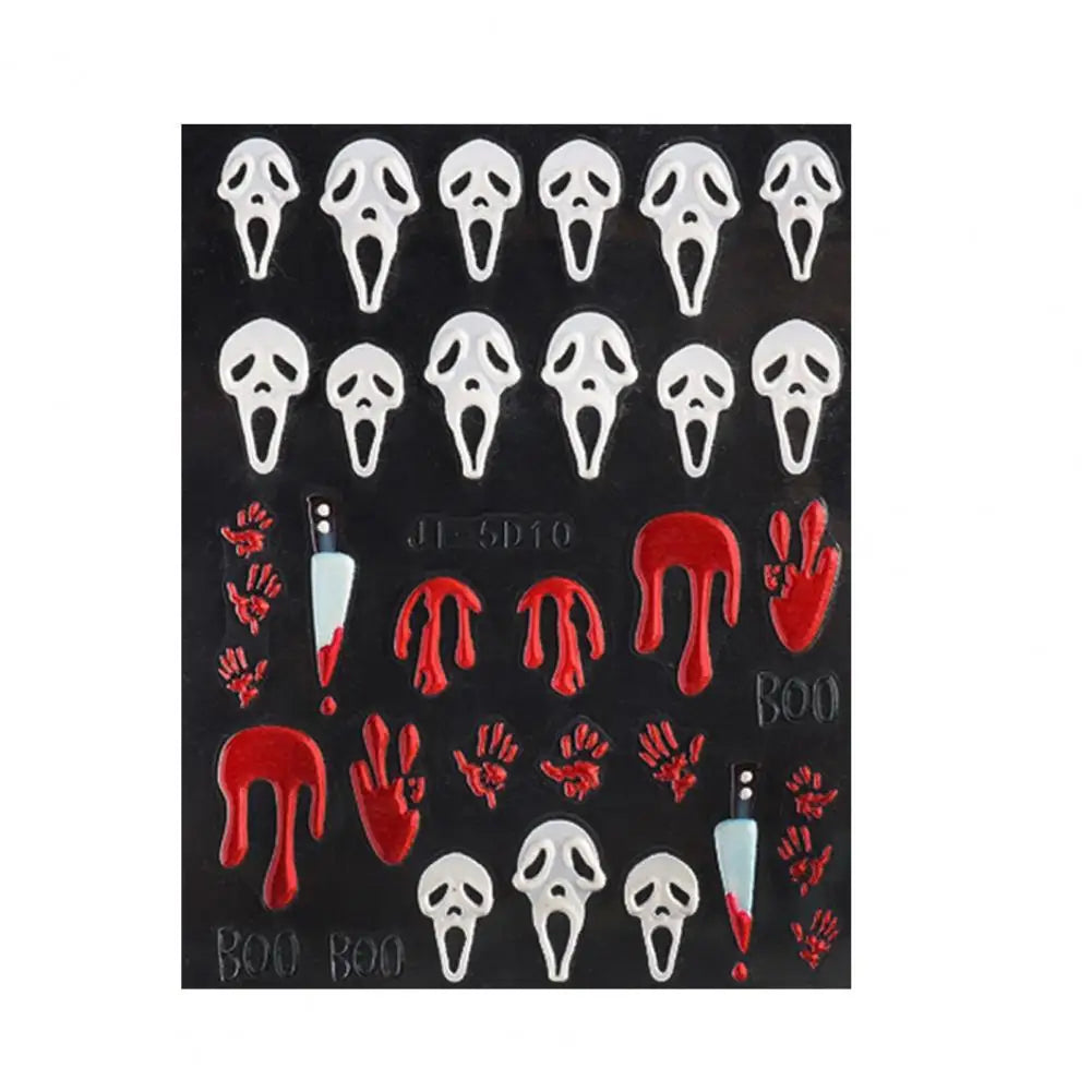 sengpan Fingernail Decal Excellent Eye-catching Halloween Decal DIY Nail Sticker Scary Manicures Ornament for Nail Salon