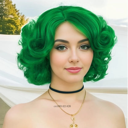 sengpan Cosplay Wig Green Wigs for Women Synthetic Short Curly Wig St. Patrick's Day Costume Party Harajuku Anime Lolita Wig