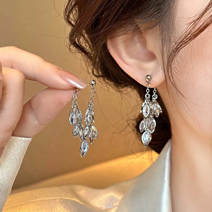 sengpan Silver Color Luxury Zircon Tassel Hoop Earrings for Women Elegant Korean New Design Fashion Jewelry Evening Party Accessories